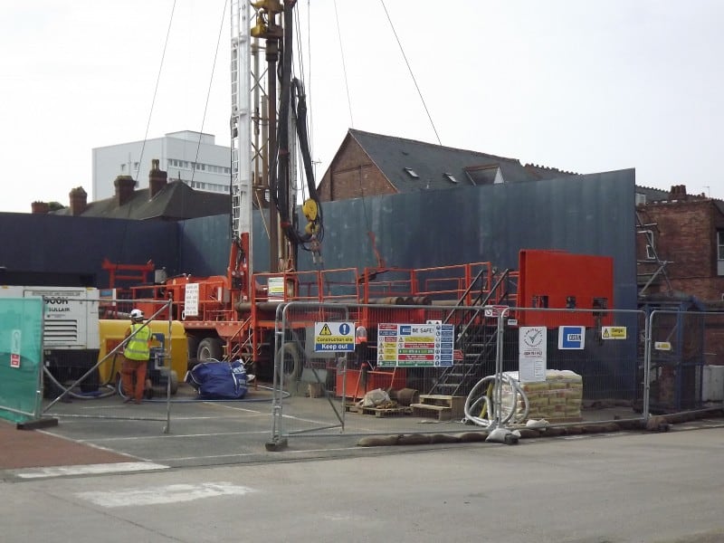 The drill rig is positioned on site