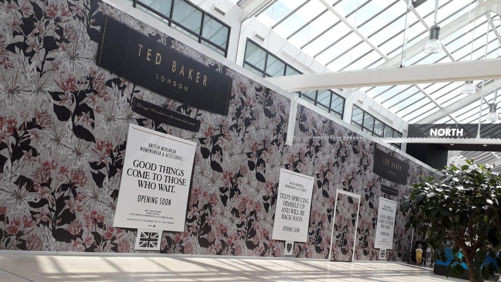 Ted Baker large format graphics on a Fire Rated worksite hoarding
