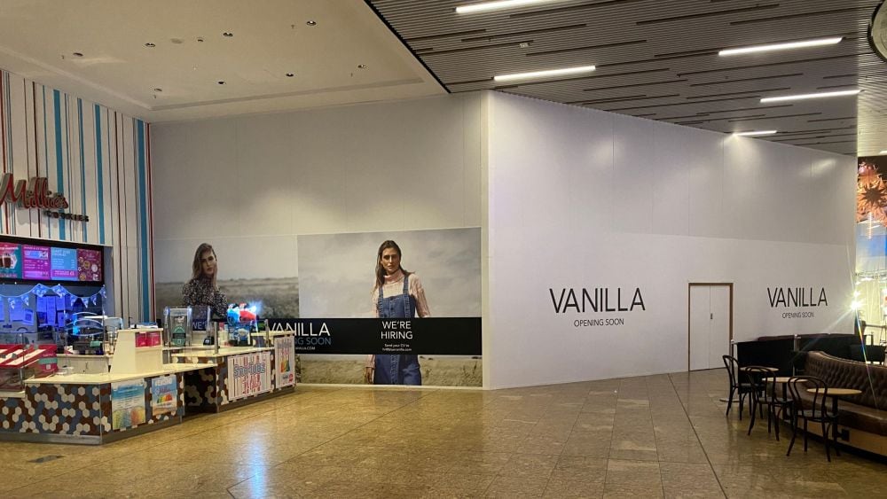 Fire Rated hoarding for Vanilla at Meadowhall