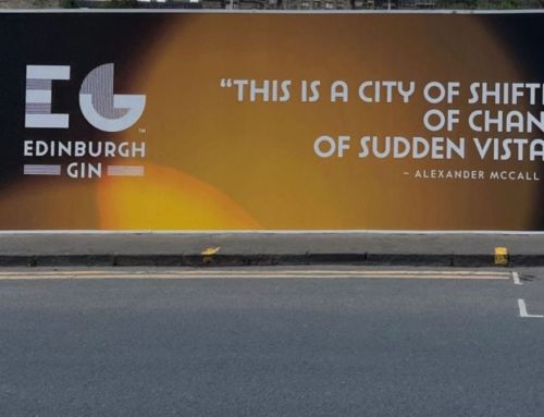 Edinburgh Gin outdoor site perimeter hoarding with branded graphics in city centre