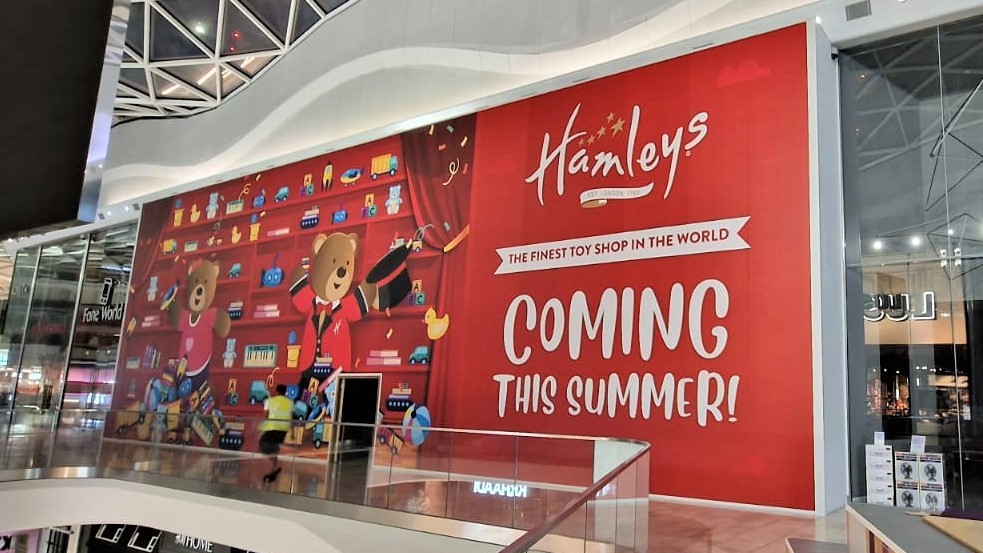 Hamleys hoarding graphics in Westfield London