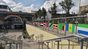 Graphics showing national flags at NHS hospital in Bradford
