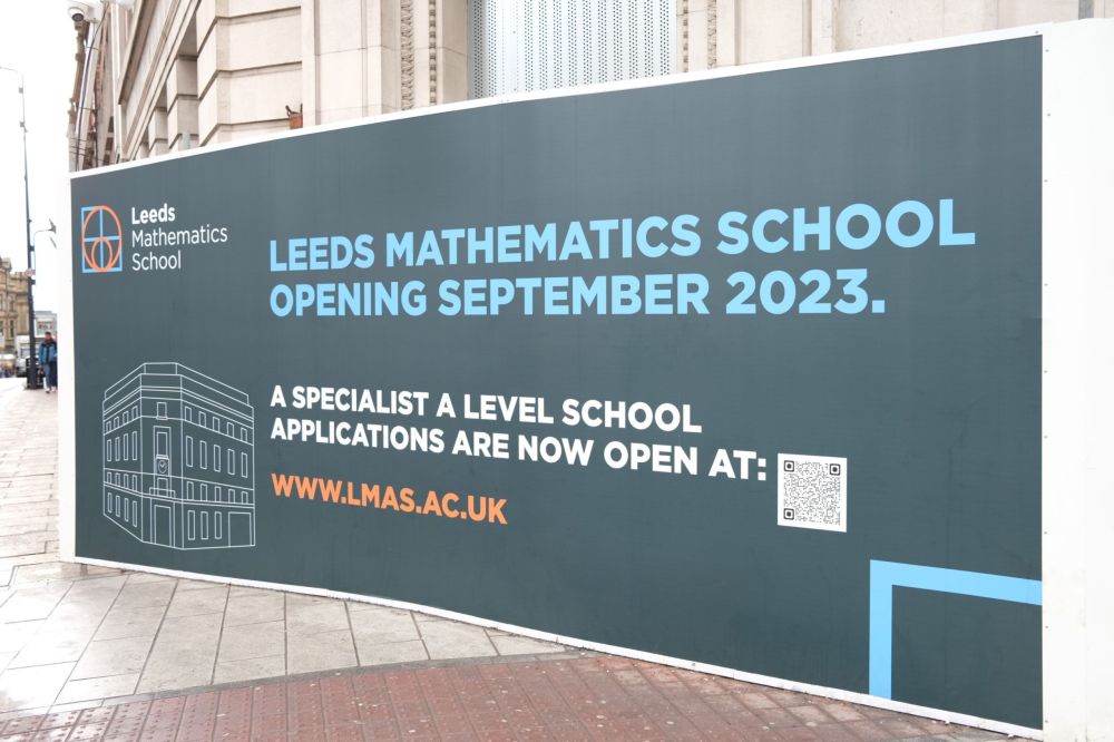 Leeds Mathematics School branded hoarding