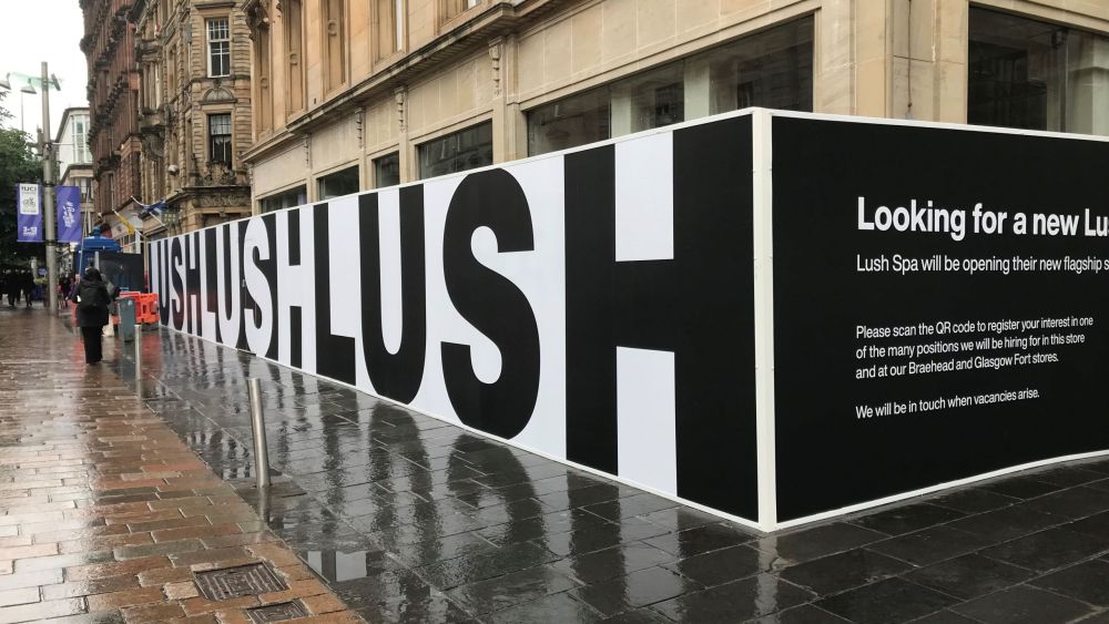 Kwik-Klik Lush branded hoarding graphics in Glasgow