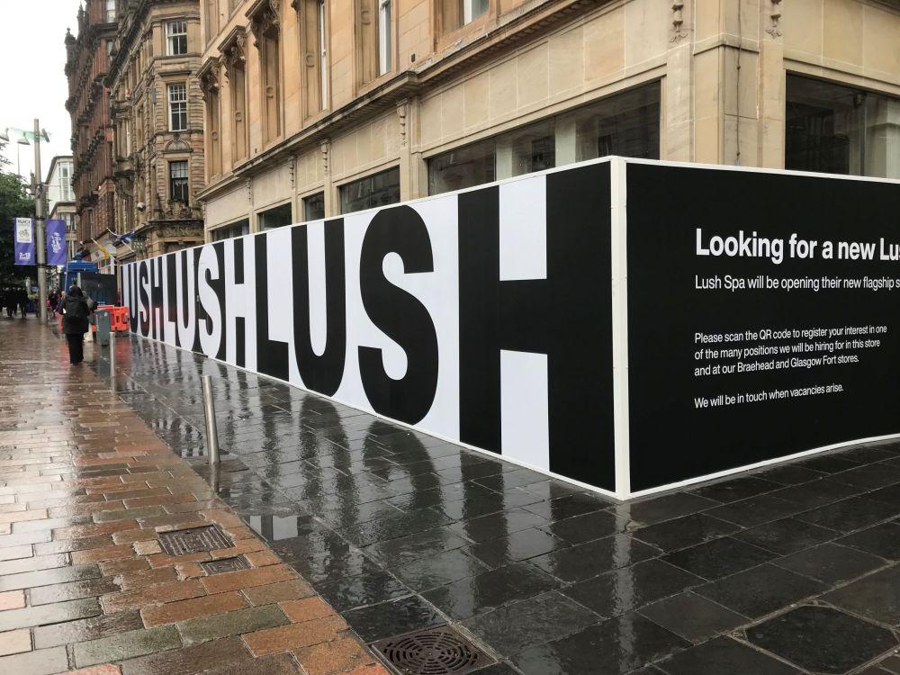 K-K Lush hoarding graphics in Glasgow