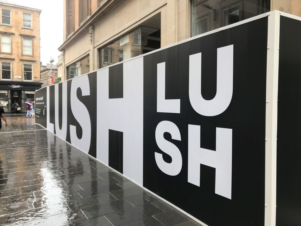 Kwik-Klik Lush branded hoarding graphics in Glasgow